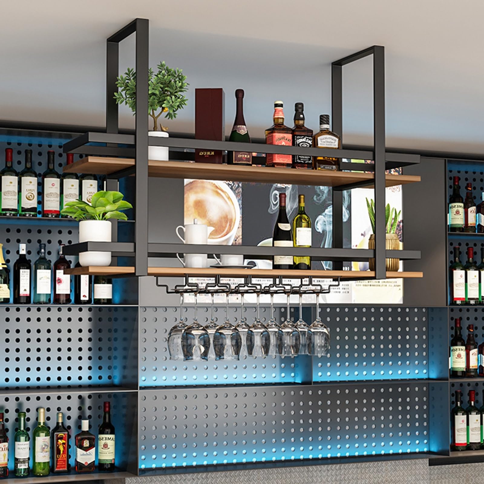 Amazon|2つのフロア天井吊り ワインラック ,サスペンション逆さま Amazon|2つのフロア天井吊り ワインラック ,サスペンション逆さま