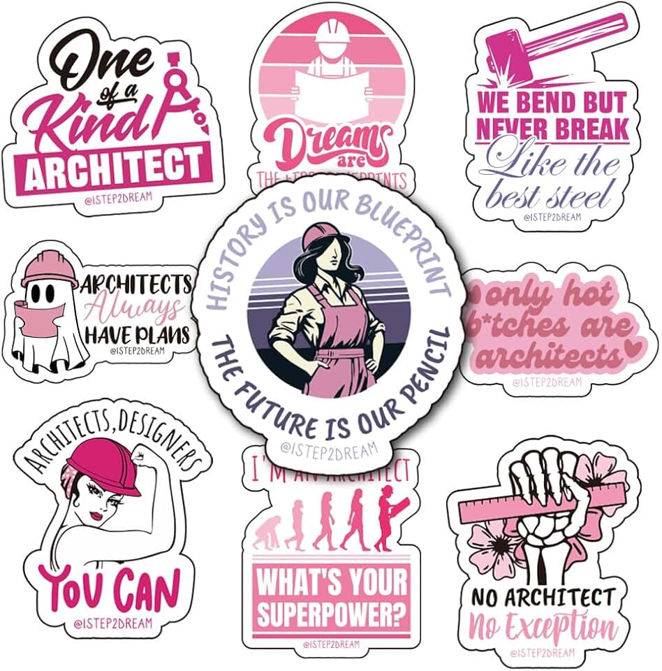 Adesivos Women in Architecture - Ideias exclusivas de presente de arquitetura para cadernos, chapéus rígidos e decoração de escritório - Conjunto de design de construção feminista