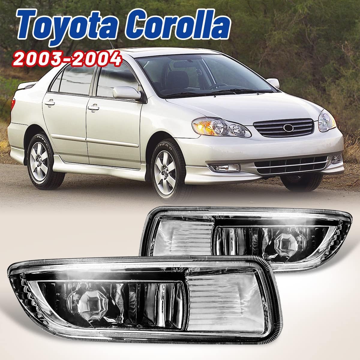 AUTOWIKI Fog Lights for 2003-2005 Toyota Corolla Fog Lamps OEM Replacement 1 Pair with Bulbs- H3 12V 55W(Clear Lens)