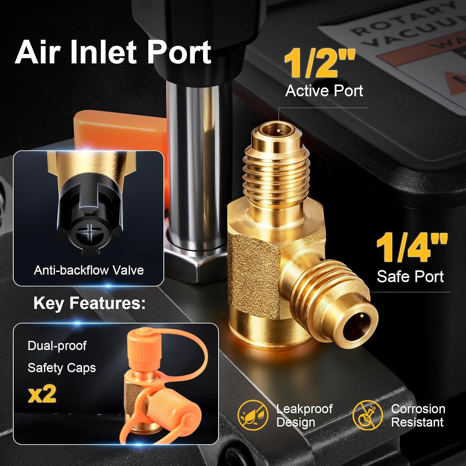 5CFM 2 Stage Vacuum Pump, 1/2 HP - Sparkless Triple-Seal Oil Leak Proof for R1234yf R32 R134a R410a, 20 Micron Ultimate Vacuum for HVAC Auto AC Repair