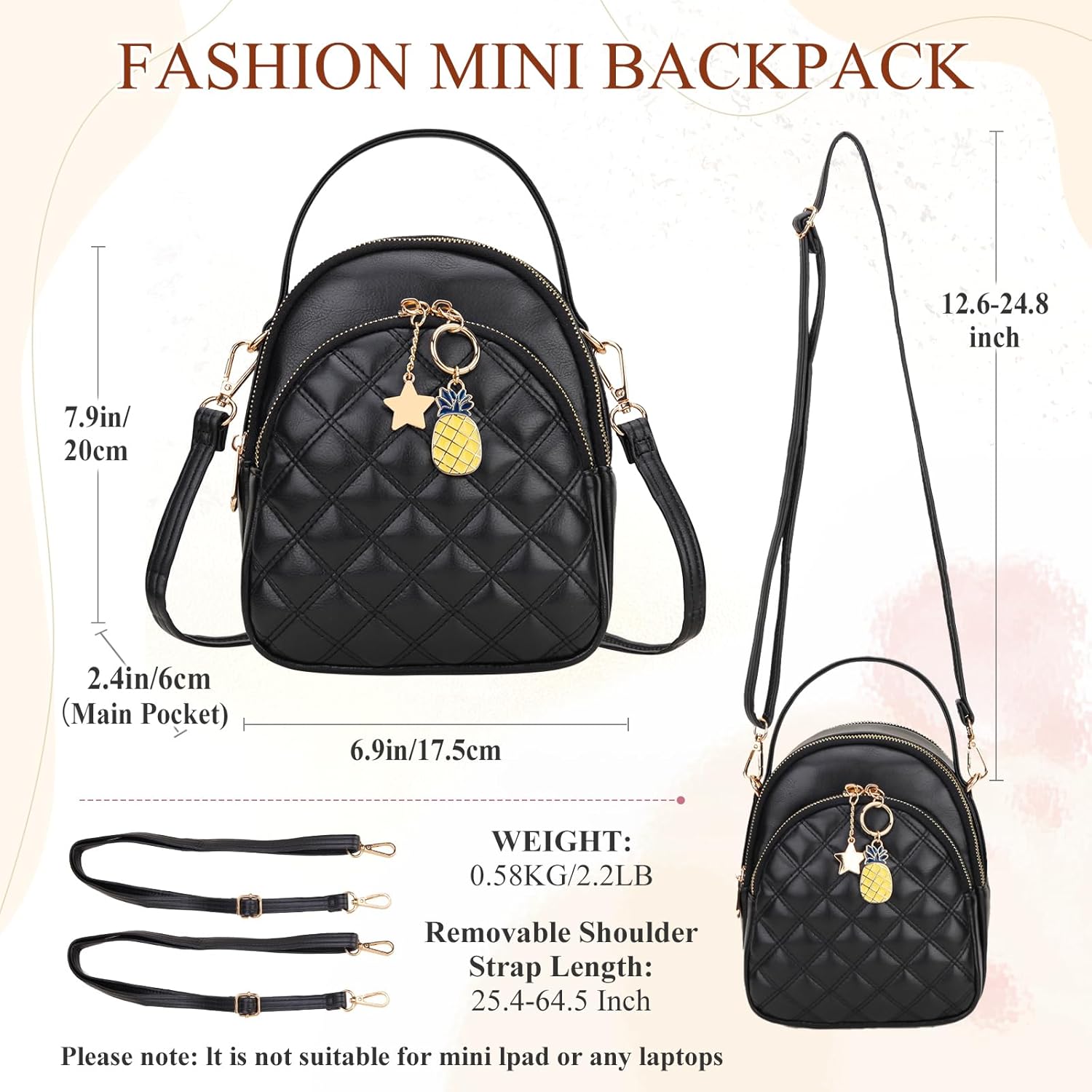 Mini Backpack Purse,VONXURY Fashion Small Leather Quilt Backpack Convertible Casual Travel Daypack for Women Ladies - Image 5