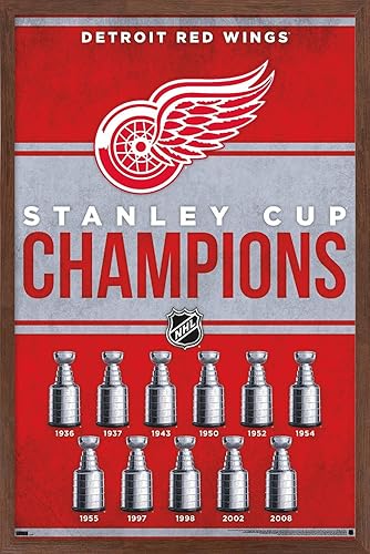 Trends International NHL Detroit Red Wings - Póster de pared Champions 23, 14.72 x 22.37 pulgadas, versión enmarcada de caoba