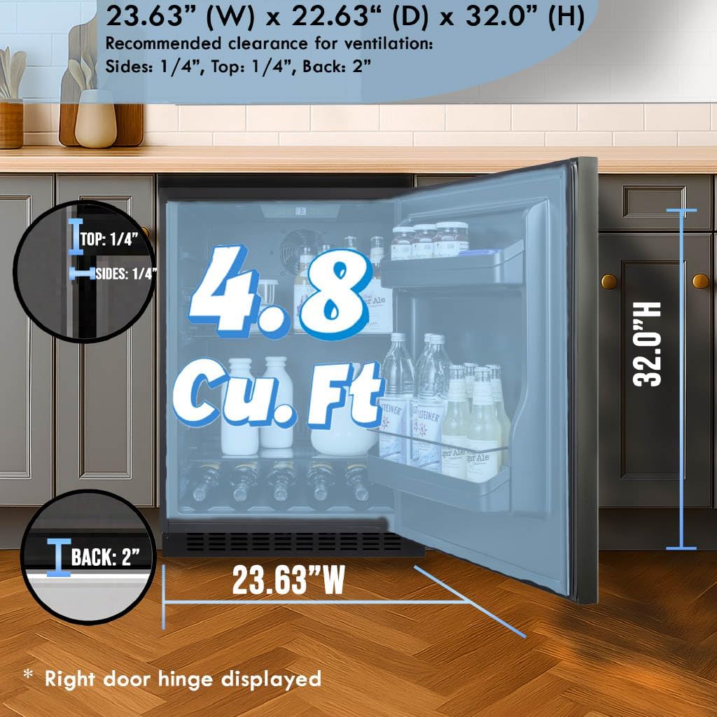 Summit 24" Built-In Refrigerator, 4.8 cu.ft., ADA Compliant, Undercounter, Black, Stainless Steel - AL54KSHHLHD (Left Handed Door Swing)