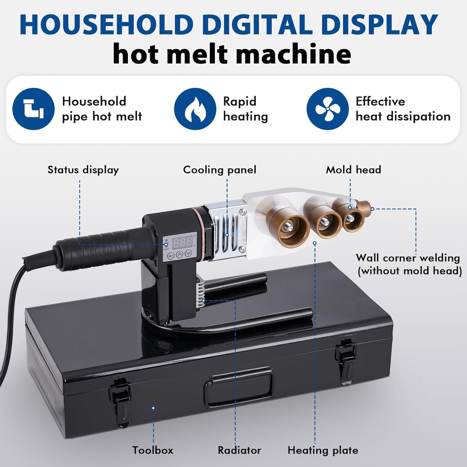 BAOSHISHAN Pipe Fusion Welder 20-63mm Digital Display Hot-melt Plastic Welding Machine for PPR,PE,PP Pipes 1000W - Image 2
