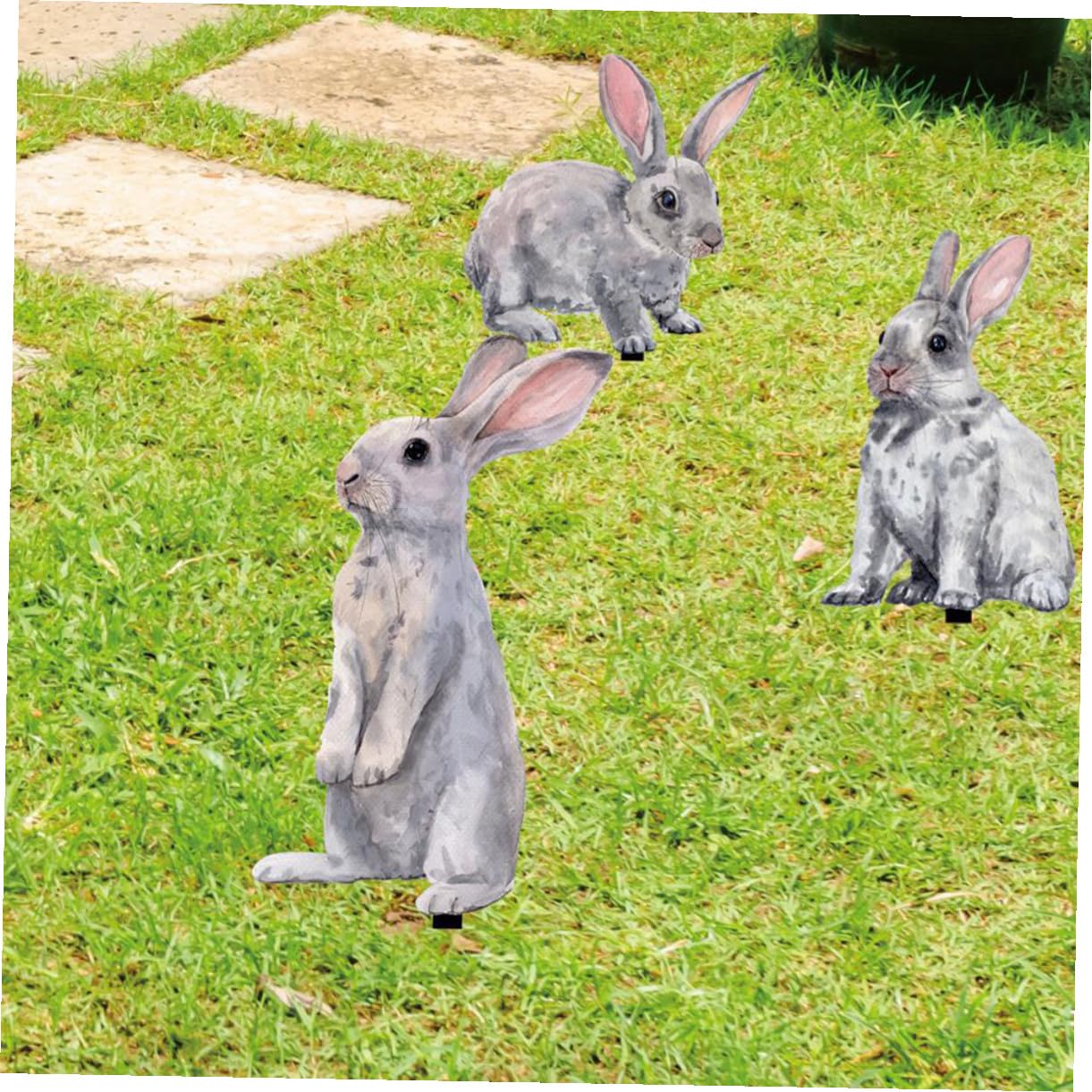 3 Stück Osterhasen Gartendekor aus Wetterfestem Material mit Erdspießen für Terrasse und Rasen Hasen Gartenschilder für Außenbereich