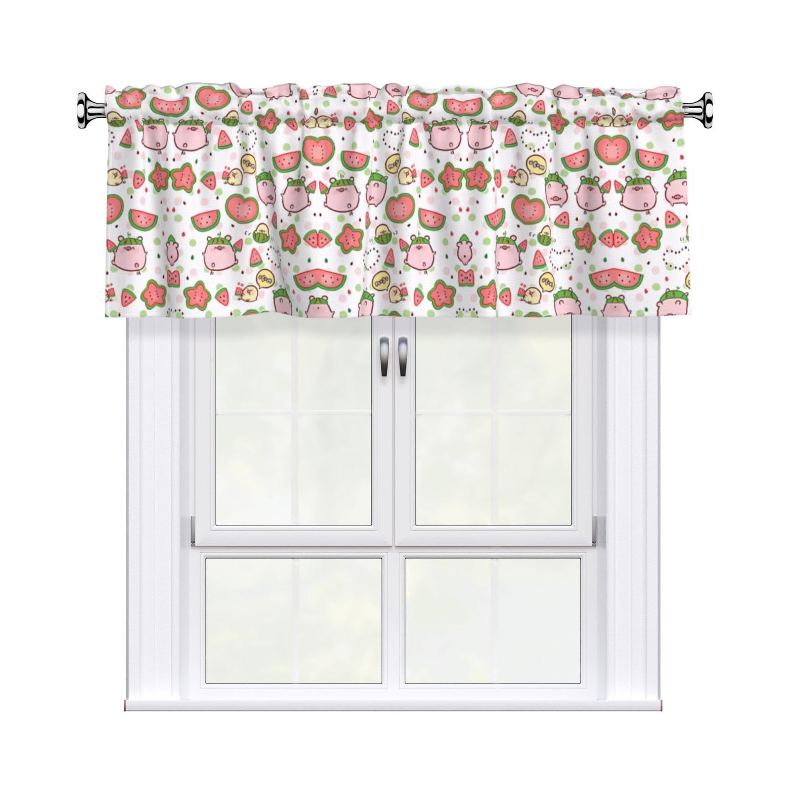 HJFCZH WHJSSF Cute Pigs Pattern Prints 54x18in Curtain Valance - Peach Skin Polyester Kitchen Cover with Light Filtering Floral & 3" Rod Pocket