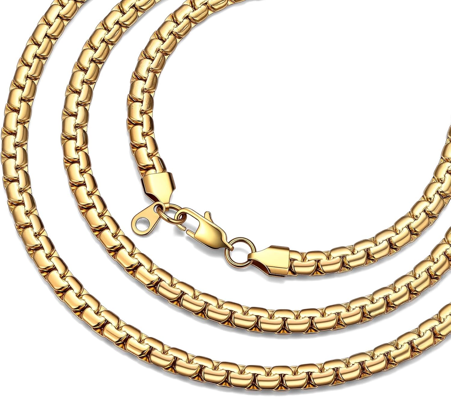 Bestyle 18K Gold Plated/Silver/Black Chain for Men, Hypoallergenic 2/4/6/8mm Stainless Steel Flat Link Chain Necklace for Men & Women Hip Hop Jewelry, 14-30"