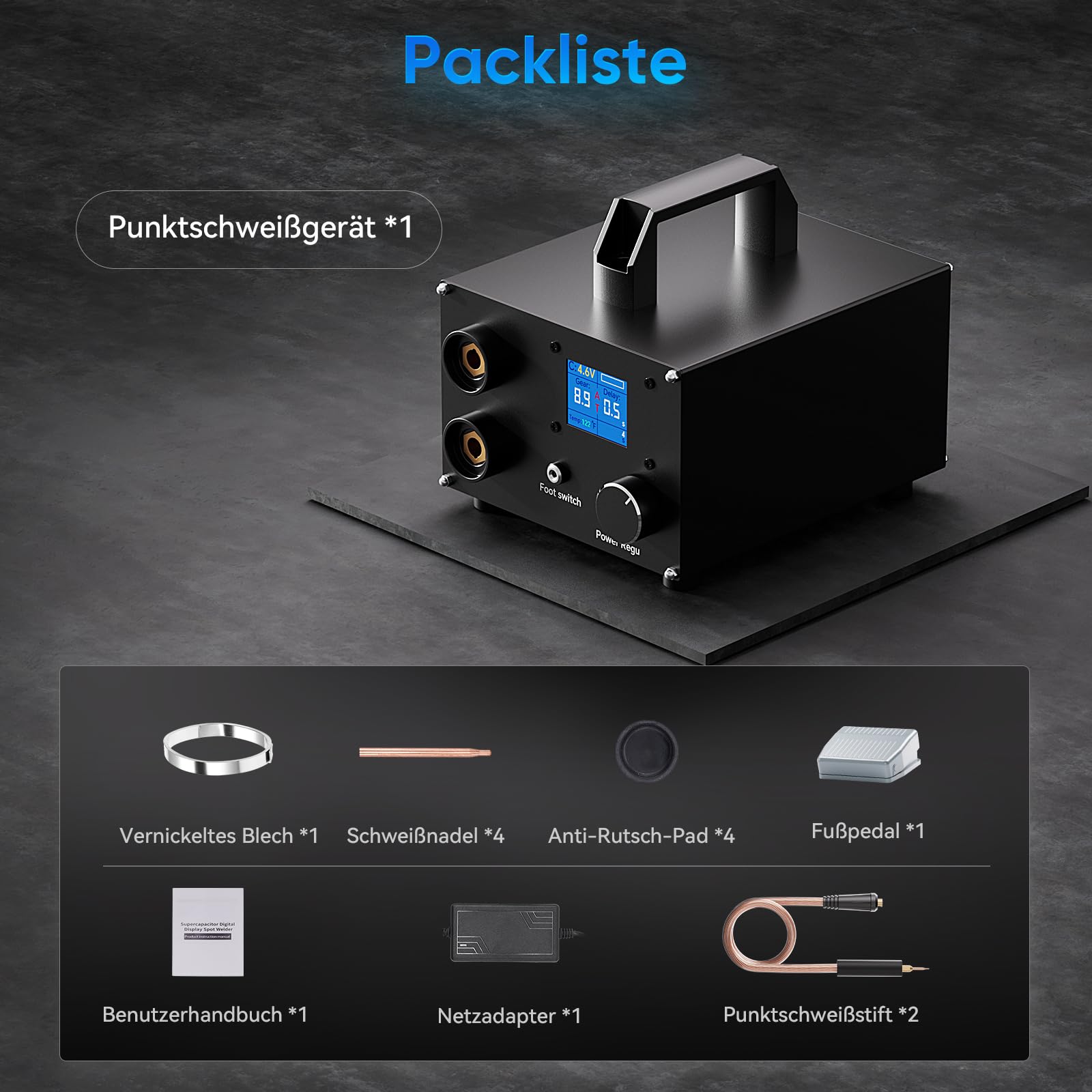 SEESII Punktschweißgeräte für Akkus: 8KW Akku Punktschweißgerät mit 3000F Kondensator, 250 Gänge Einstellbar, Spot Welder mit Farben-LCD bis zu 0,3mm Vernickelte Leiste