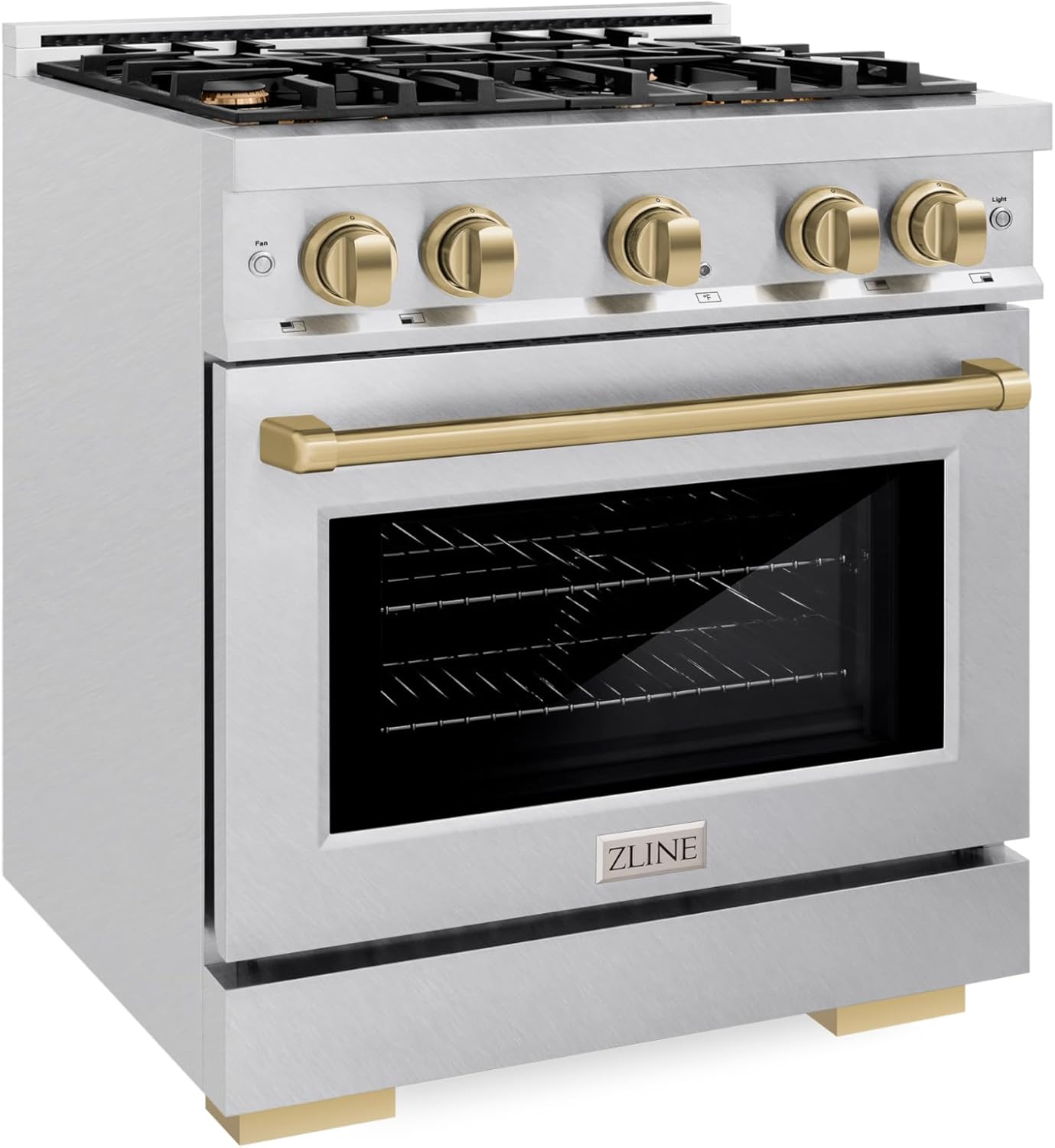 ZLINE Autograph Edition 30 in. 4.2 cu. ft. Select Gas Range with 4 Burner Cooktop and Convection Gas Oven in Satin Stainless Steel and Champagne Bronze Accents (HGRSZ-30-CB)
