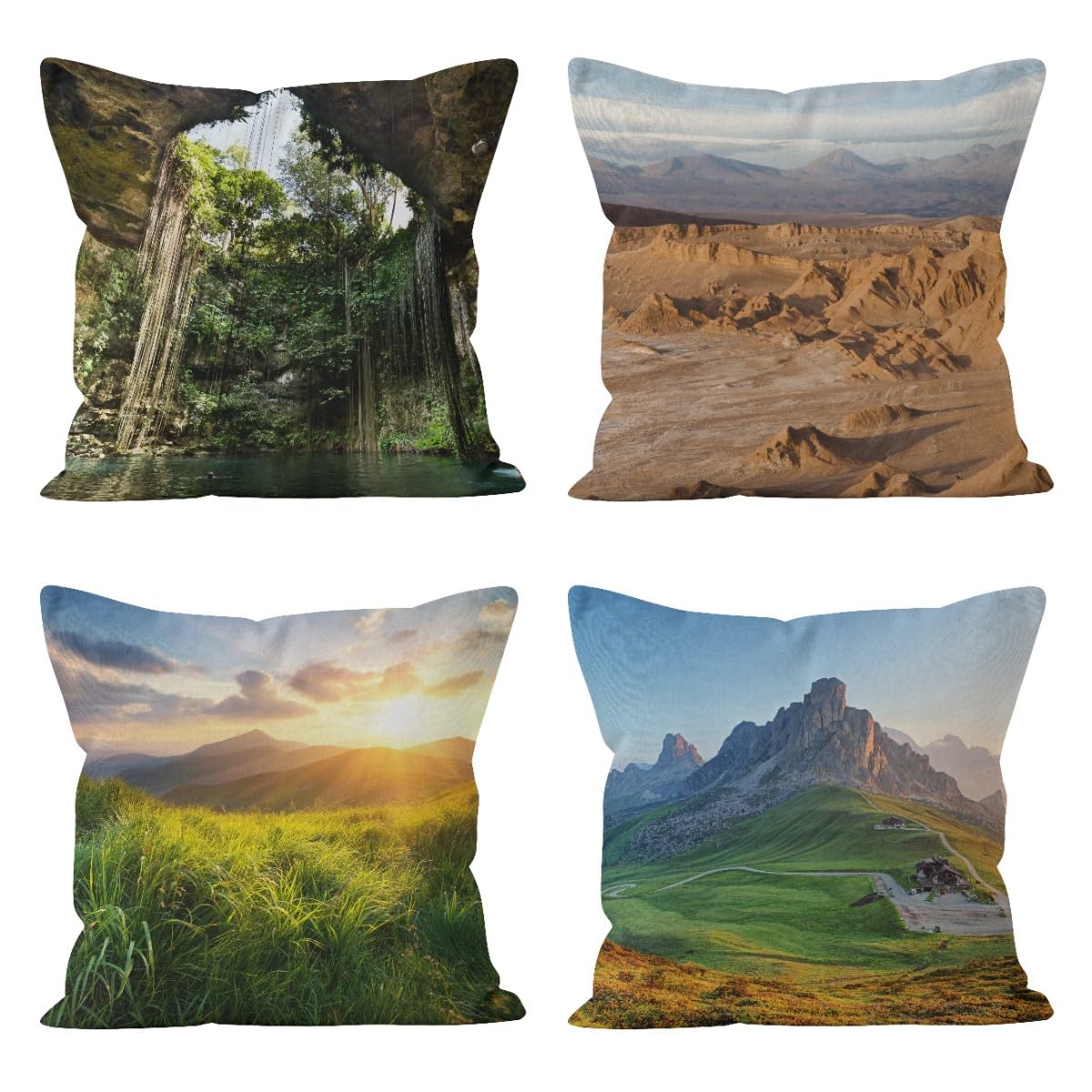 Taie d'oreiller paysage naturel housse de coussin rectangulaire en lin 50x50cm, 4Pcs