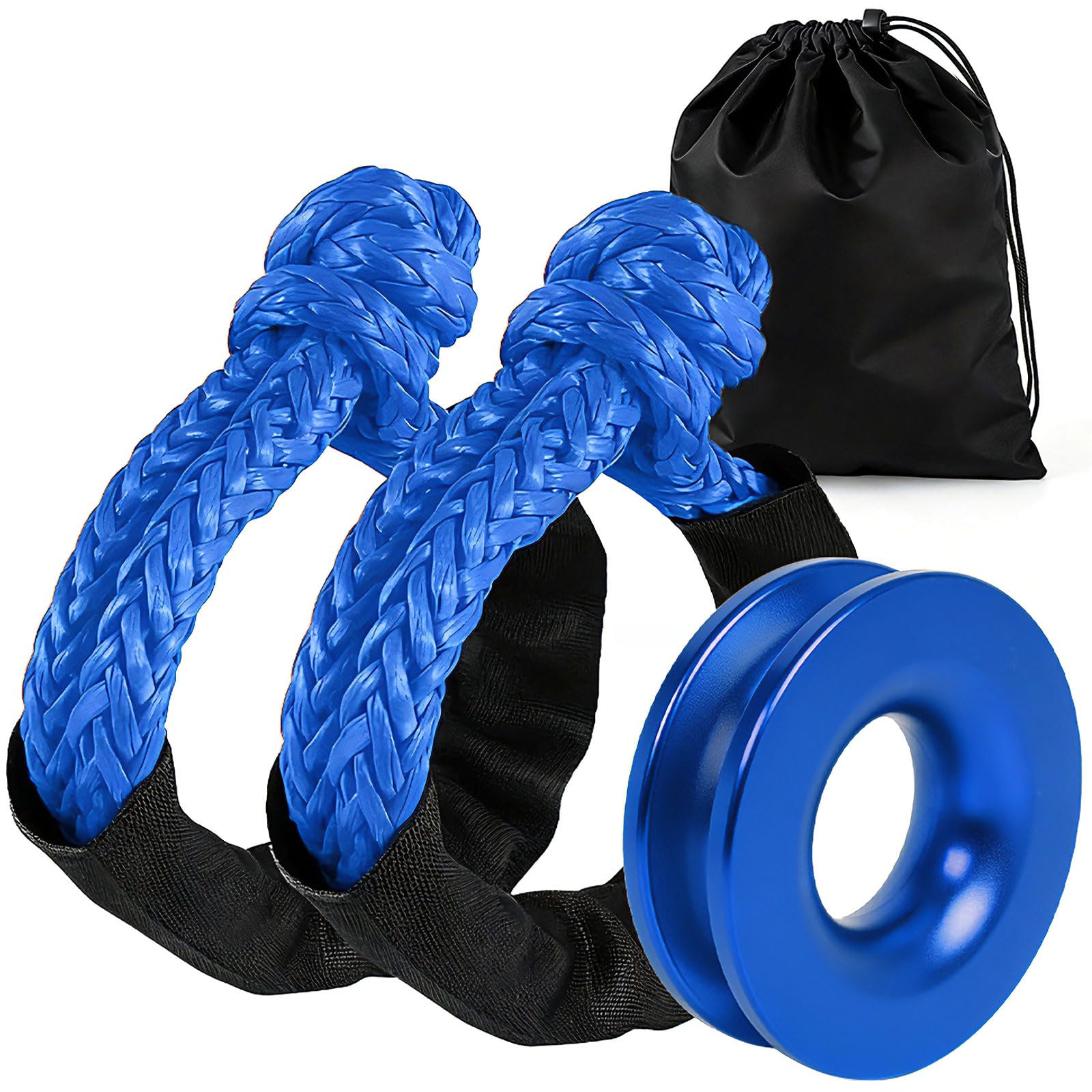 BARTOO Soft Shackle 1/2 in x 22 in and 66,000 LB Recovery Ring Kit Blue