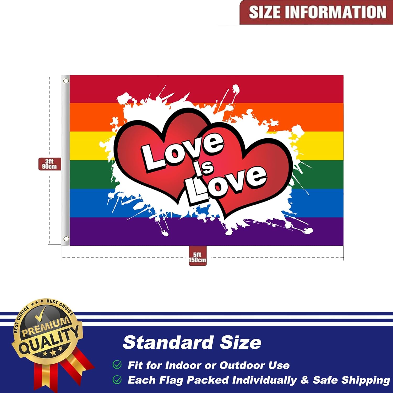 LGBTQ Pride Flag 3x5 Outdoor Double Sided 3-PLY Heavy Duty Lesbian Gay Bisexual Transgender Pride Rainbow Flags Banners with Brass Grommets for Indoor Outdoor Decorations - Image 4
