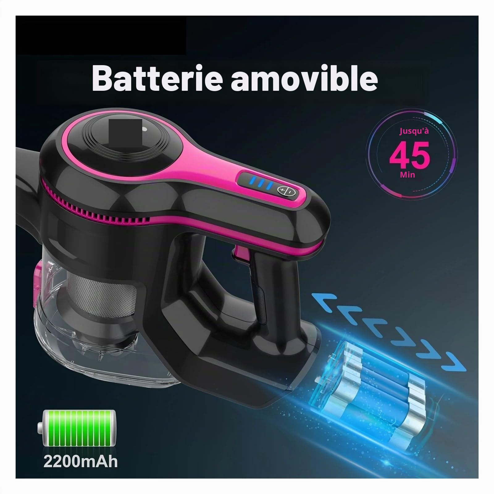 Batterie Lithium-Ion amovible, Rechargeable, 22.2V, 2200mAh, Compatible avec l'aspirateur sans fil INSE N5S N5T N500
