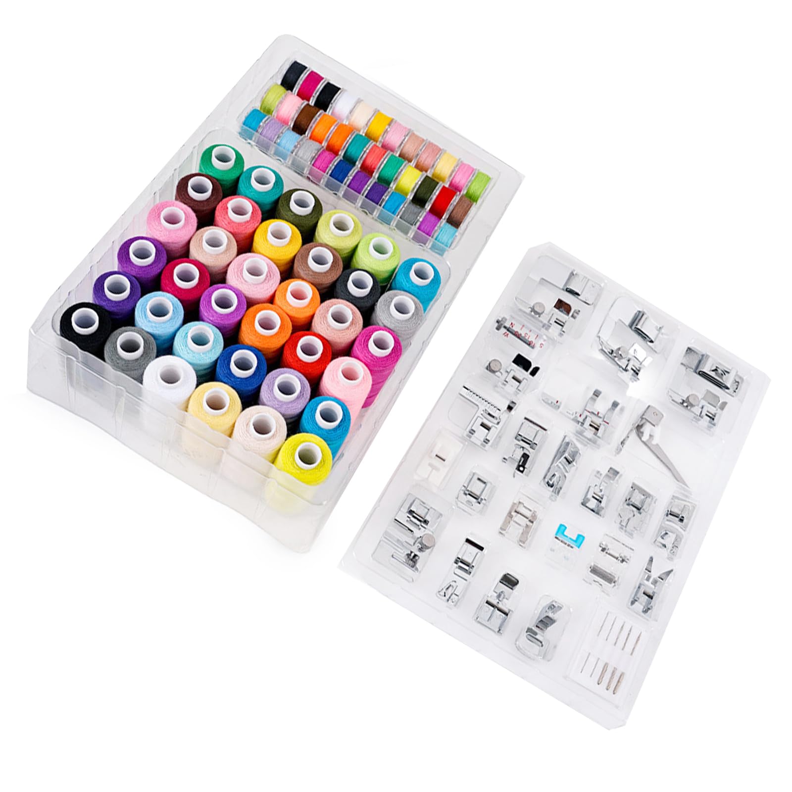 Kalttoy 72 Spools of Multicolored Sewing Thread 27 Size Sewing Machine Presser Foot Prewound Bobbin Thread for Machine Presser Feet Set