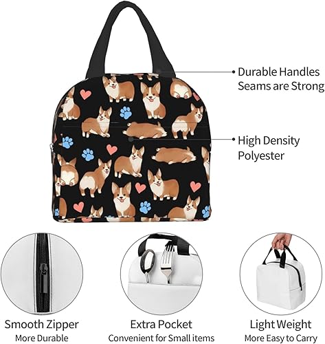 Miniatura 6 de Linda bolsa de almuerzo aislada para perros Corgi para mujeres y hombres, reutilizable, portátil, térmica, enfriadora, para el trabajo, picnic,