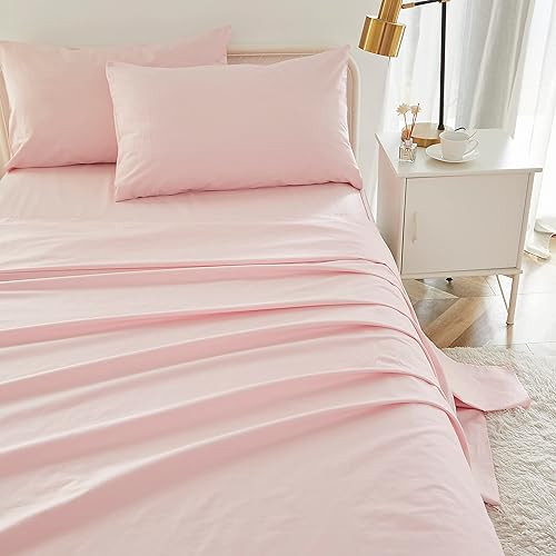 Brandream Juego de sábanas para niñas, tamaño individual, ropa de cama para niños, color rosa, 100% algodón orgánico, 3 piezas, color liso, suave y