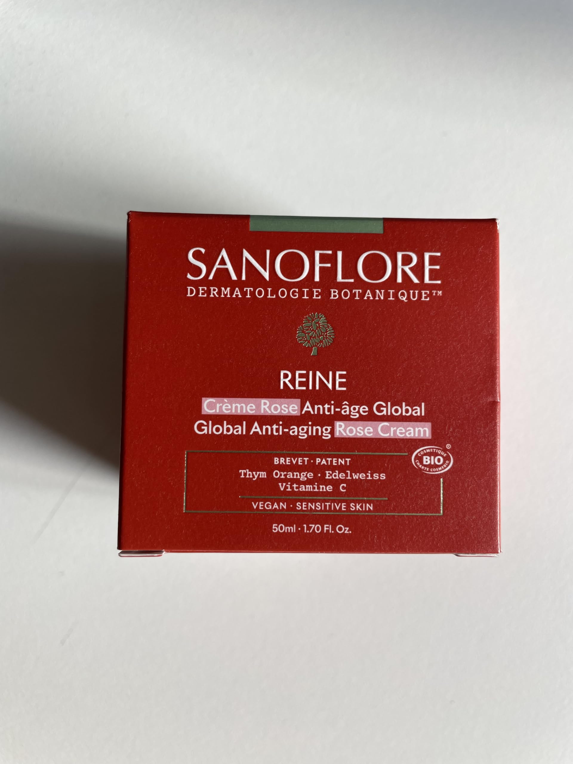 Sanoflore REINE Crème Rose Anti-âge Global Bio, régénère la peau et booste l'éclat, 50ml