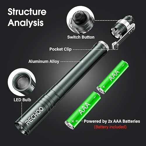 Miniatura 3 de RECHOO Paquete de 4 luces LED para bolígrafo, ligera, pequeña y brillante linterna con clip, linterna de bolsillo portátil impermeable para el