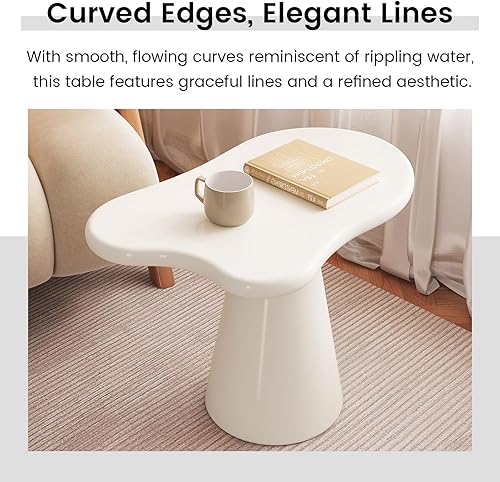 Miniatura 5 de Mesa auxiliar de forma irregular, mesa de cóctel moderna para sala de estar de espacio pequeño, mesa auxiliar con base de pedestal cónica, altura de