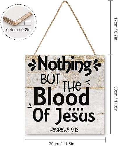 Miniatura 2 de Decoración artística inspiradora de pared para el hogar, Nothing But The Blood of Jesus-Hebrews 9 15, letrero colgante de madera rústico con citas