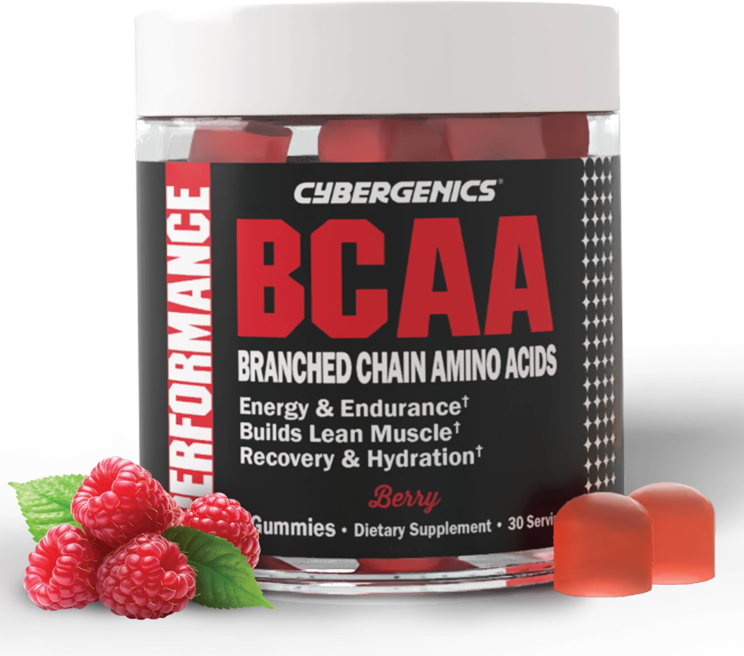 BCAA Gummies, Energy Chews with Electrolytes Branched Chain Amino Acids, Build Lean Muscle and Boost Endurance, 60 Gummies, Berry Flavored