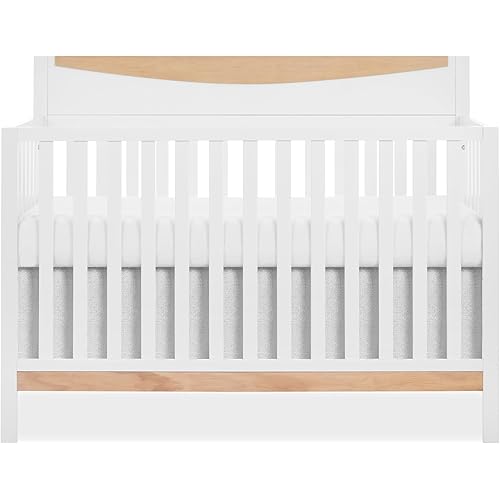 Dream On me Emerson 5-in-1 Convertible Full-Size Baby Crib in White & Vintage Oak, GreenGuard Gold & JPMA, Converts to Toddler, Day, & Full-Size Bed, Non-Toxic Paint, Safe Sleep Environment