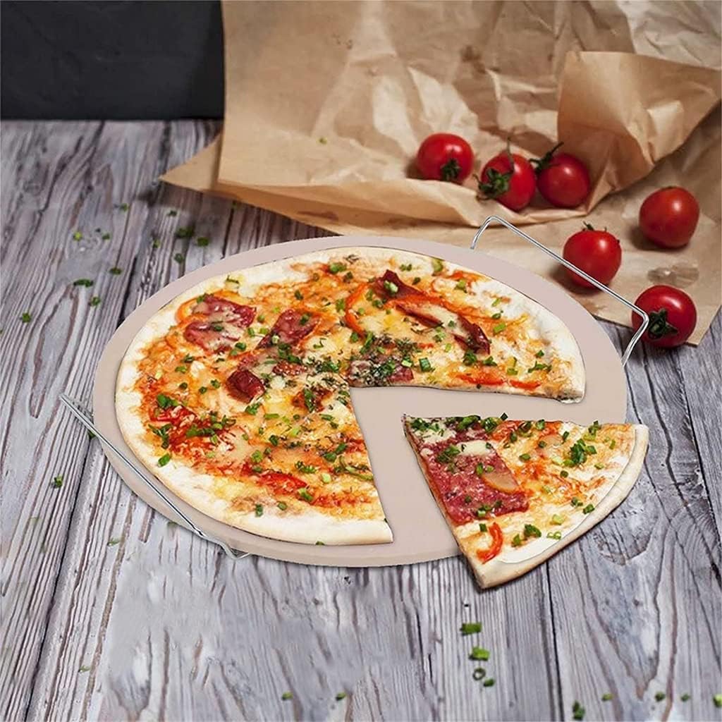 Pizza Stone High Temperature Pizza Tray with Wire Rack with Handle Pizza Baking Stone for Making Pizza Cookies 33cm