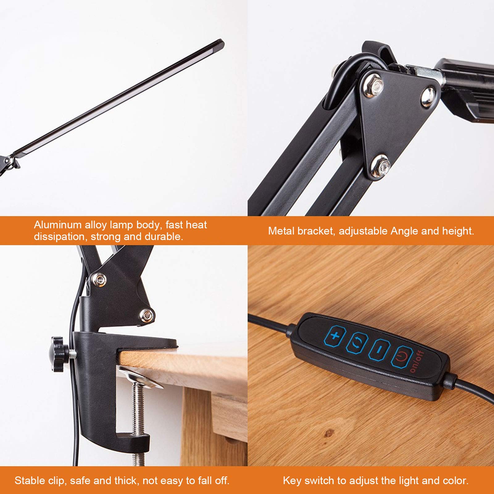 Lampada a Clip LED Regolabile con 3 Temperature di Colore, Luce di Lettura per La Protezione degli Occhi, Soluzione di Illuminazione Domestica Alimentata Tramite USB con Regolazione Continua