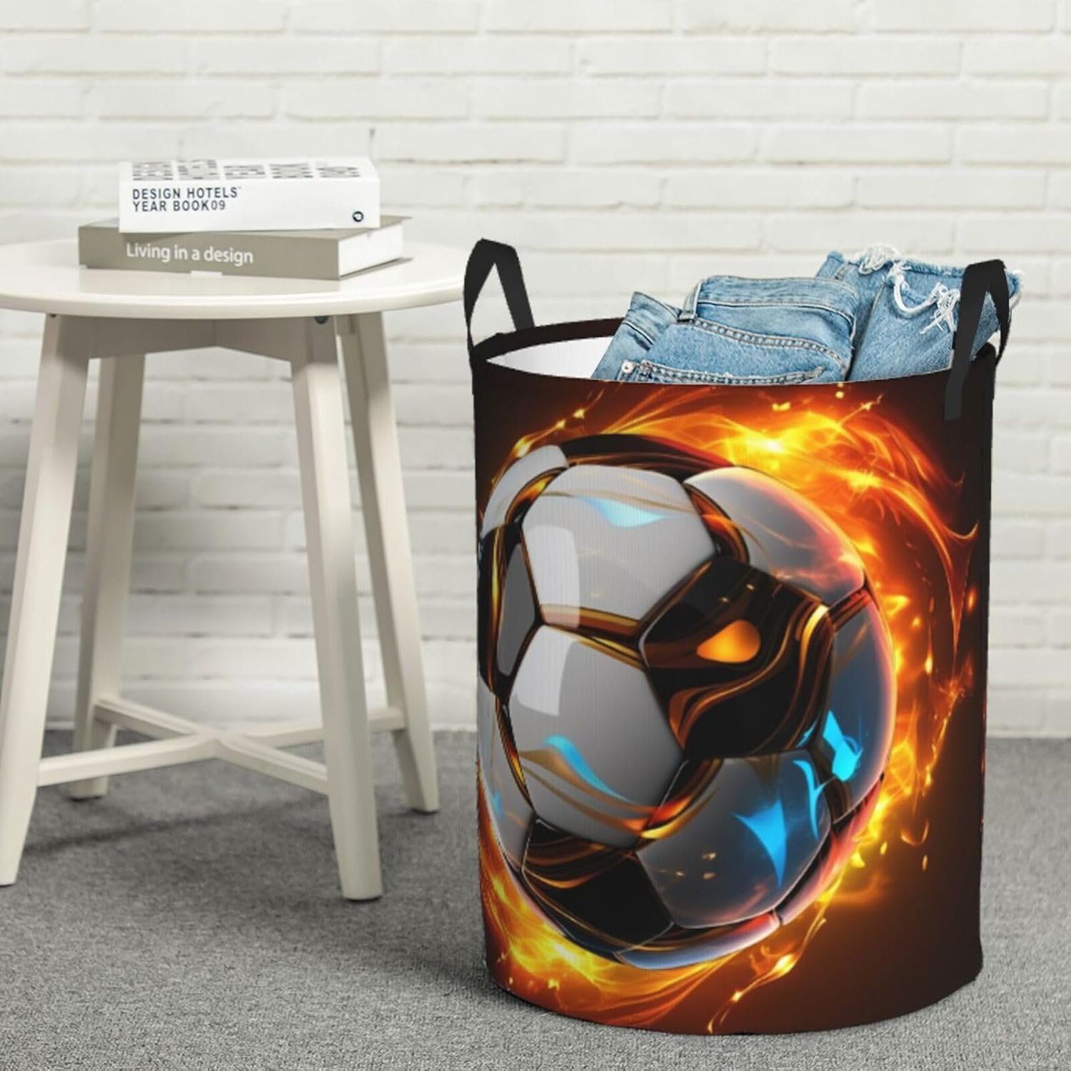 Cool Soccer Ball Laundry Basket Circular Laundry Hamper with Handles Waterproof Collapsible Cloth Storage Bin Large Washing Baskets for Blanket, Toy In Bathroom, Bedroom Small