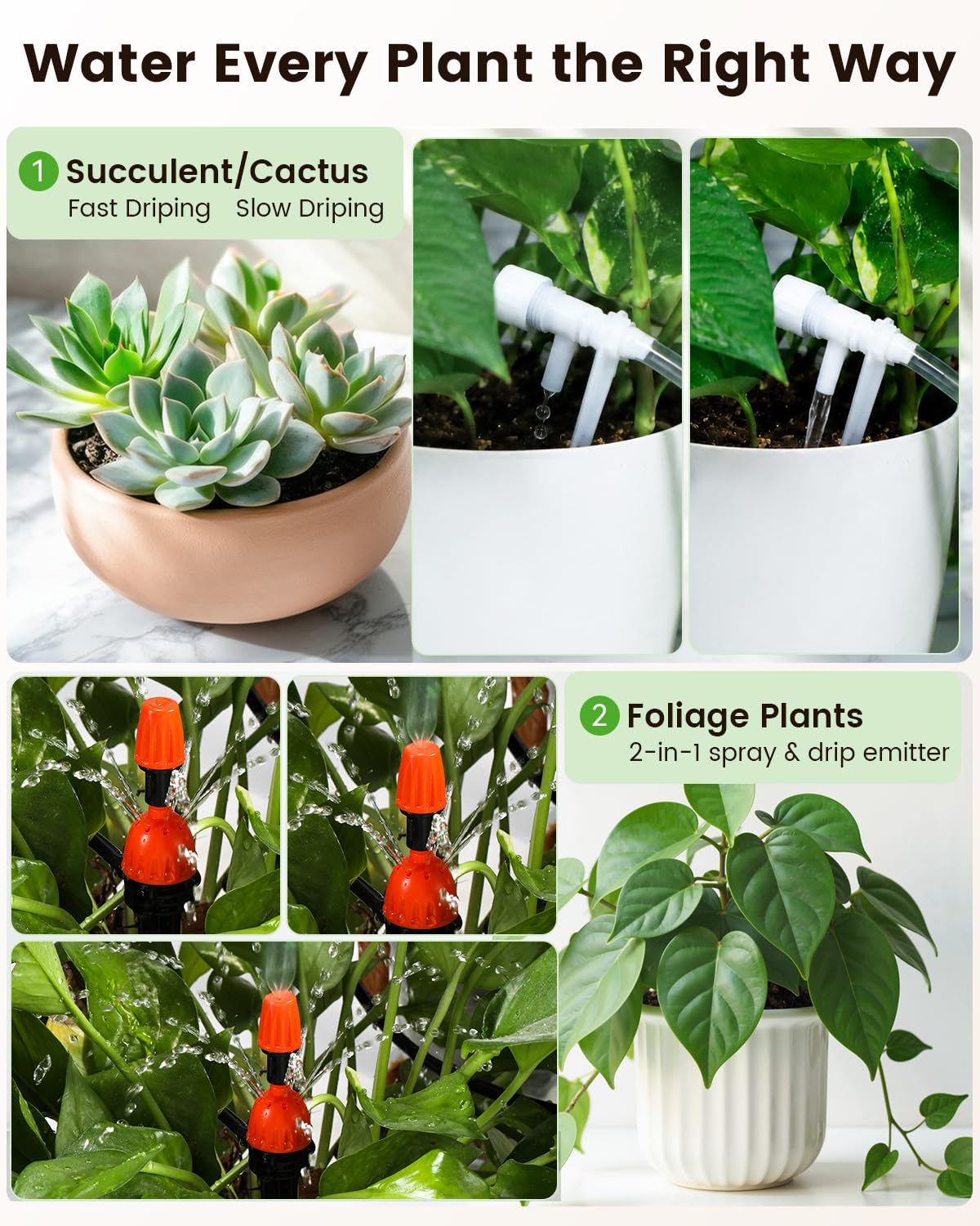 BAOSHISHAN Regador automático de plantas para interiores con emisor de pulverización y goteo 2 en 1 mejorado, dispositivo de riego de plantas de vacaciones con temporizador programable, sistema de