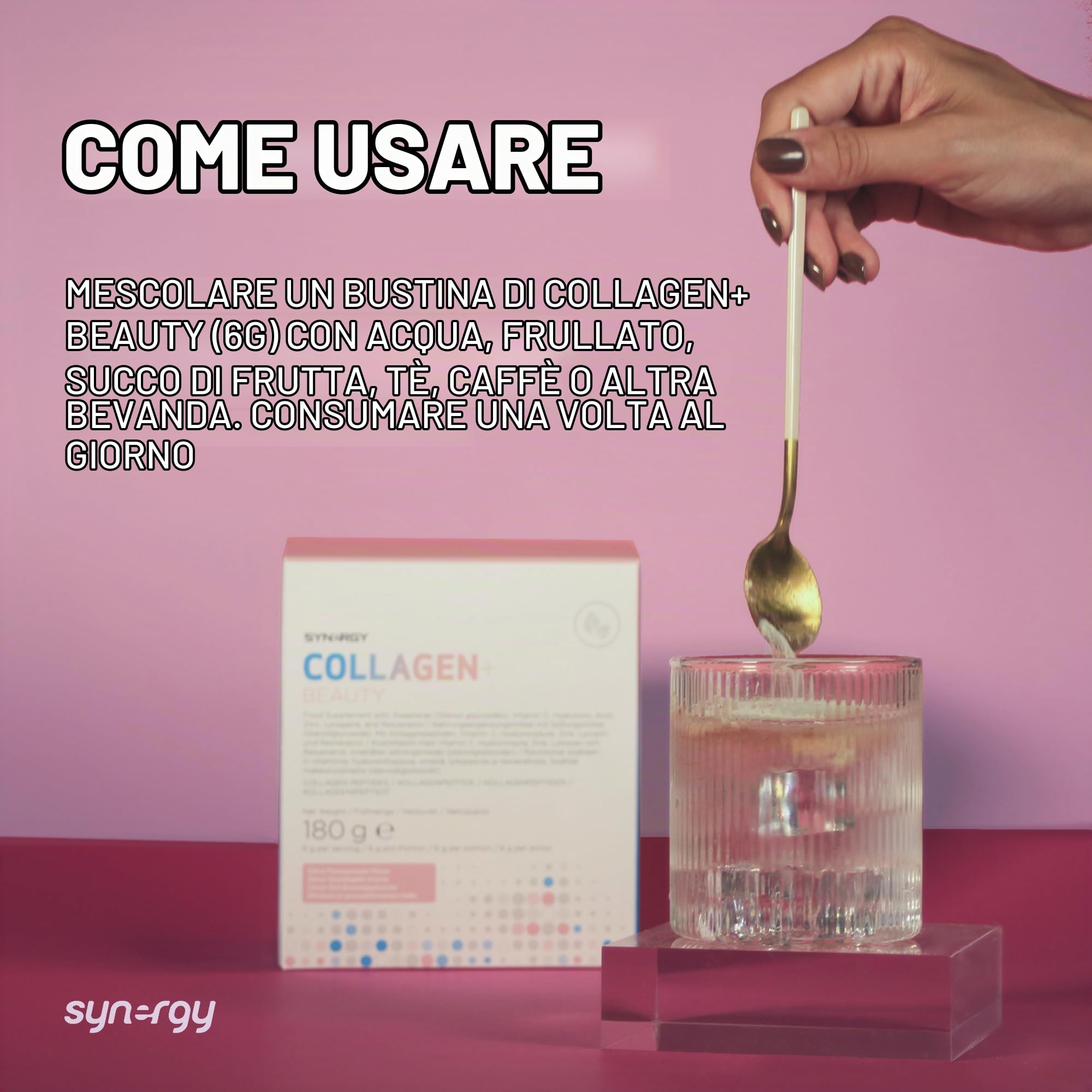 Synergy Worldwide Collagen+ Beauty 180g | 5000mg Collagene Marino | Acido Ialuronico, Resveratrolo, Vitamina C e Zinco | Pelle, Capelli, Unghie e Articolazioni | 30 Porzioni