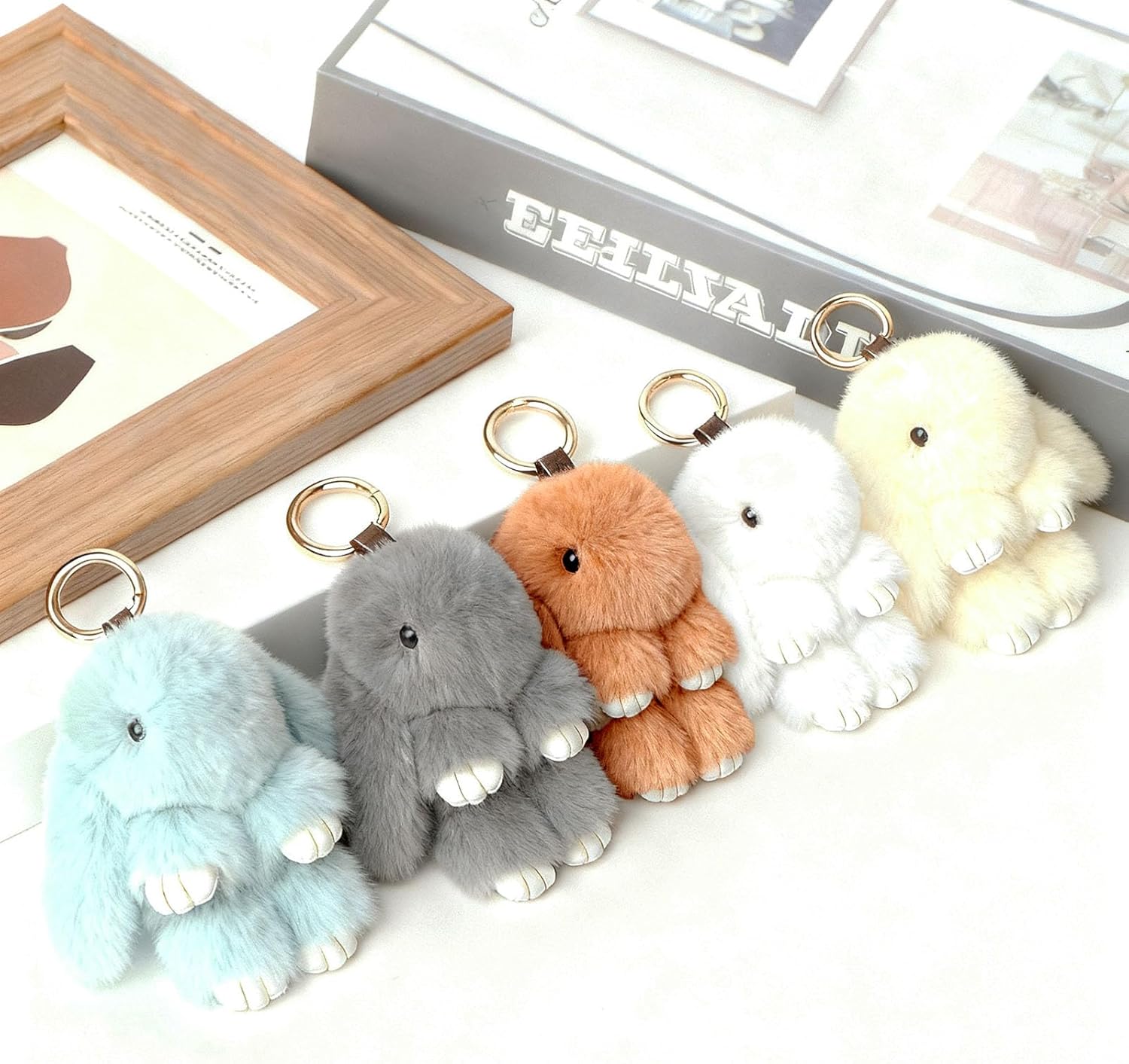 Fluffy Bunny Plush Keychain Bag Charm for Women,Faux Fur Rabbit Purse Charm,Cute Keyring for Handbag Backpack