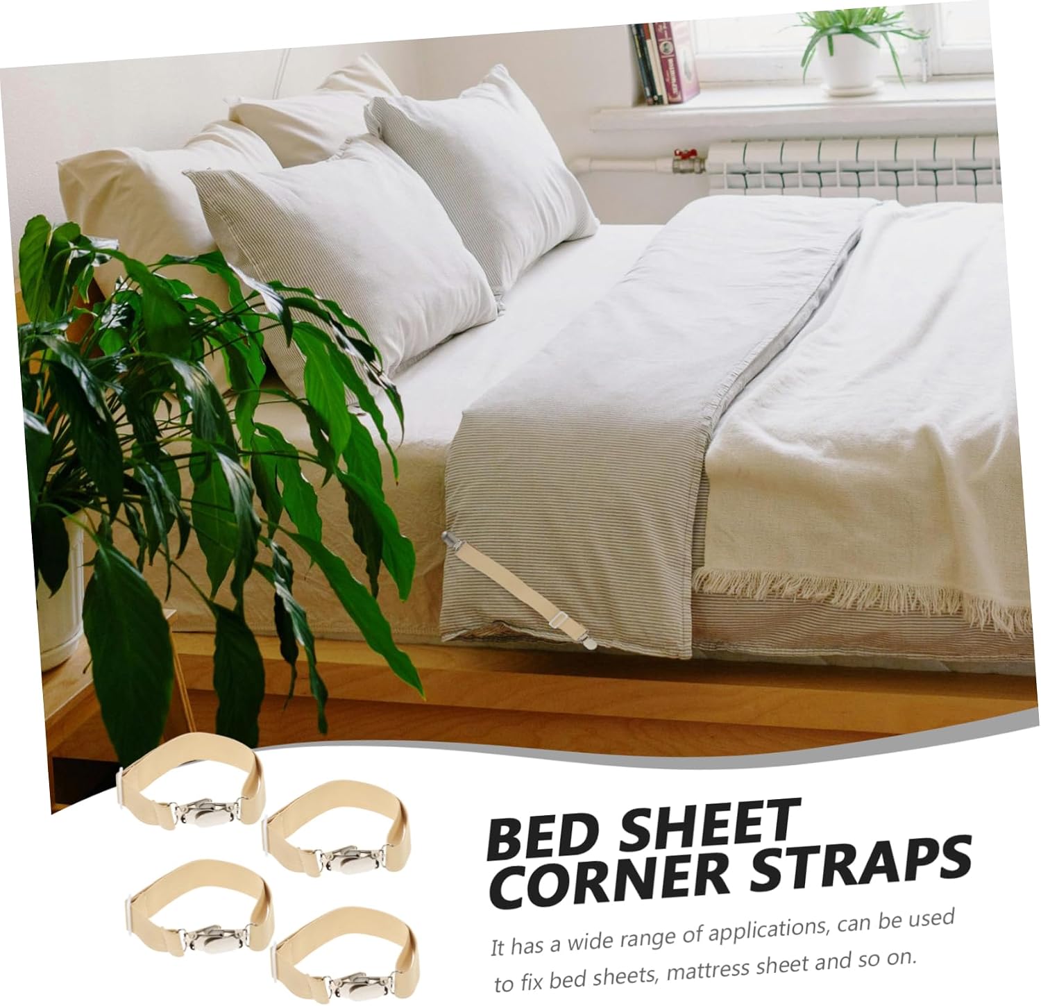 4pcs Adjustable Elastic Bed Sheet Fasteners Fitted Sheet Clips for Corners Multi-Functional Straps for Mattress and Bedding Non- Design