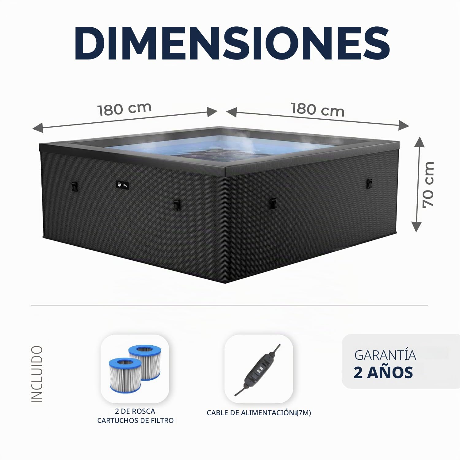 N NETSPA – SPA – Celestia – Semirígido Cuadrado 6 plazas – SP-CLS6-CB – Construcción portátil de Espuma, calefacción integrada y Cobertura ecológica – Volumen 1100 – Ø180 x 70 cm – Negro