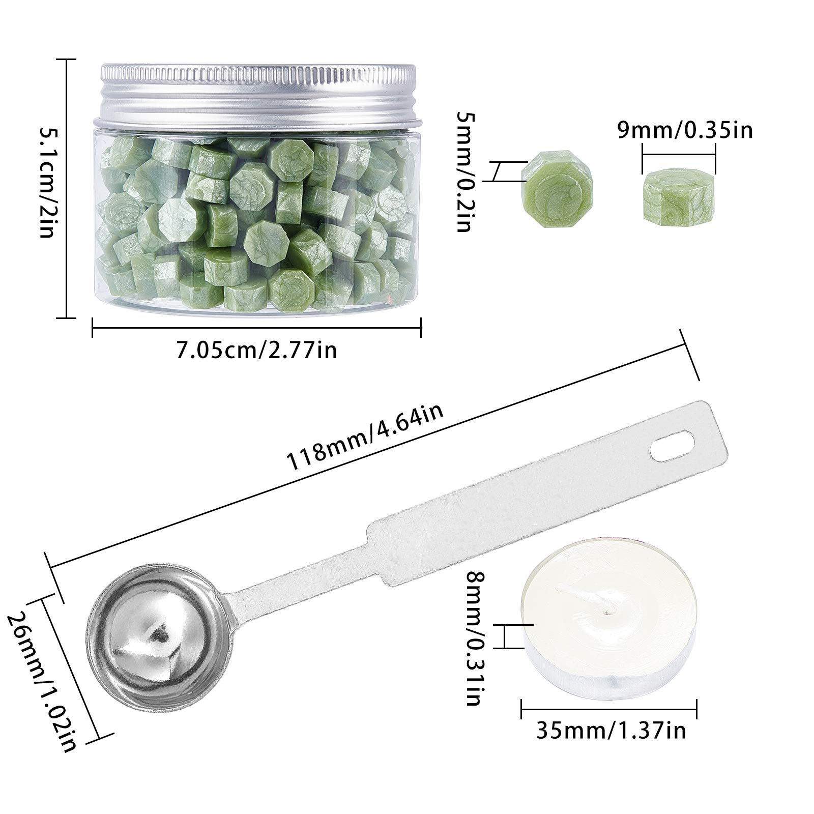 CRASPIRE 280 pezzo di Perline di Cera Sigillanti Ottagono Bastoncini con 4 candele di Tè e 2 cucchiai di Cera per Sigillare Timbri di Cera (Verde)