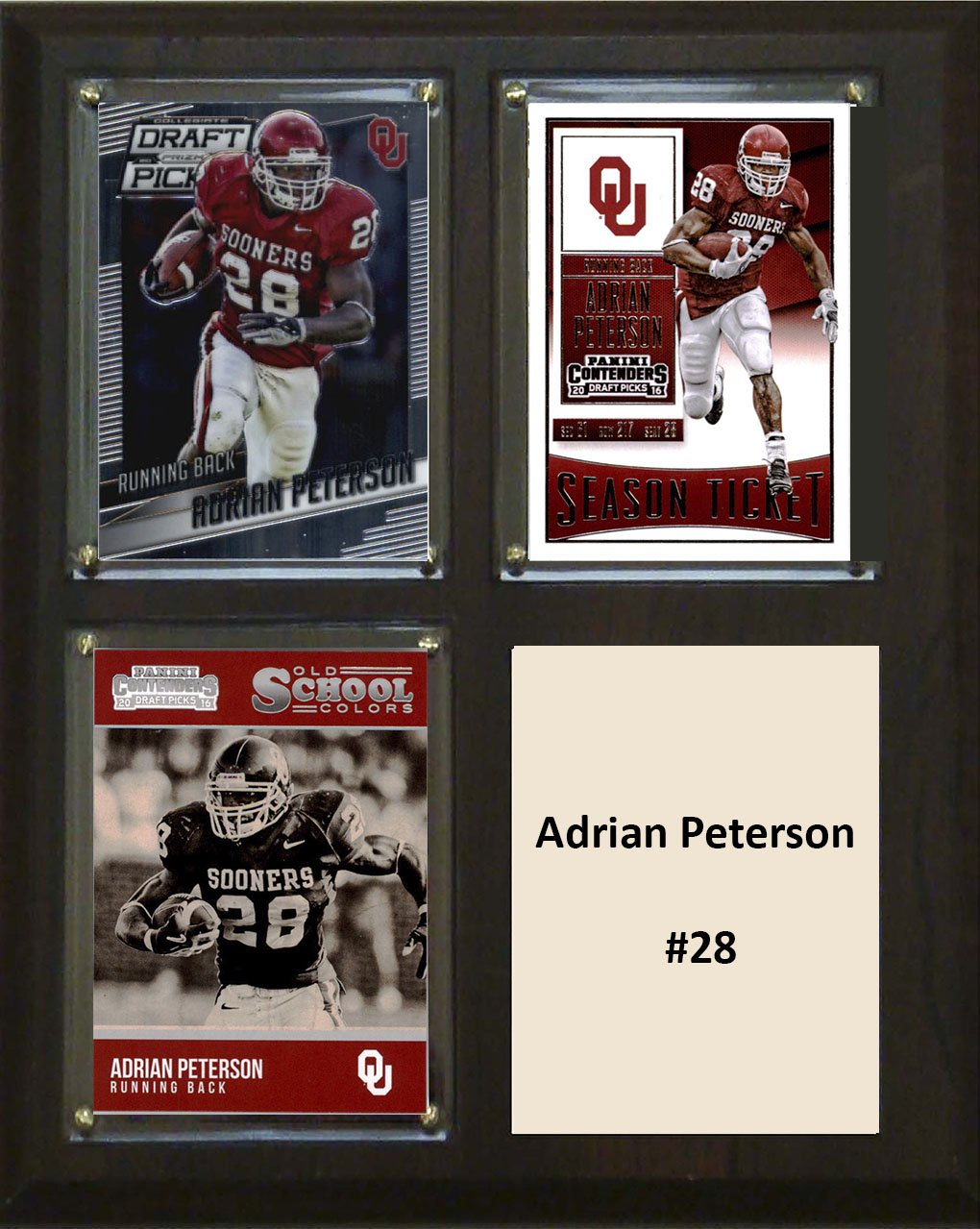 C&I Collectables NCAA Oklahoma Sooners Men's Adrian Peterson Three Card Plaque, Brown, 8