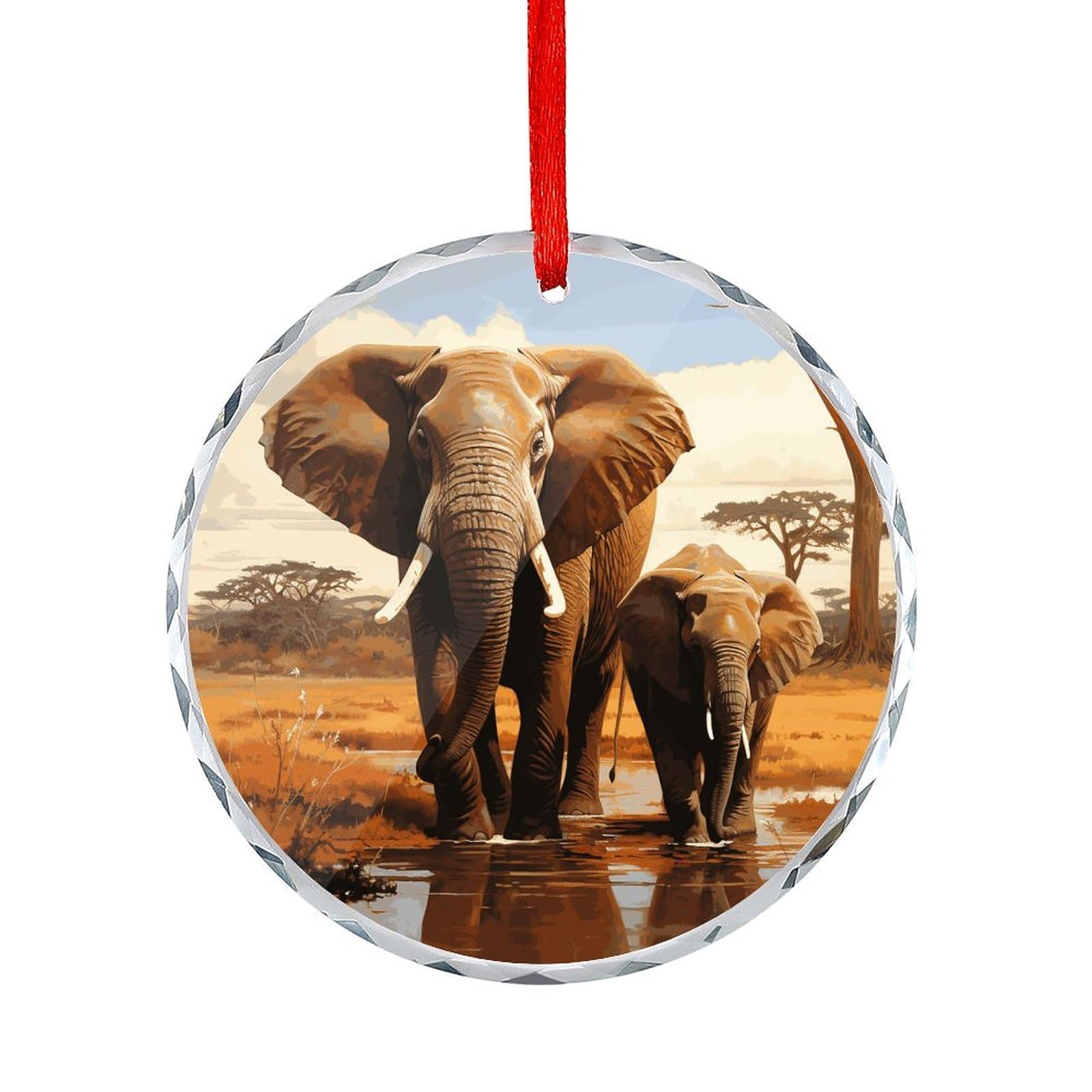 Fodpand Women's Style Elephant Family Round Glass Ornament Keepsake Gift Exchange Ideas Car Decor,Christmas Ornaments For Tree Window Garden Ornaments