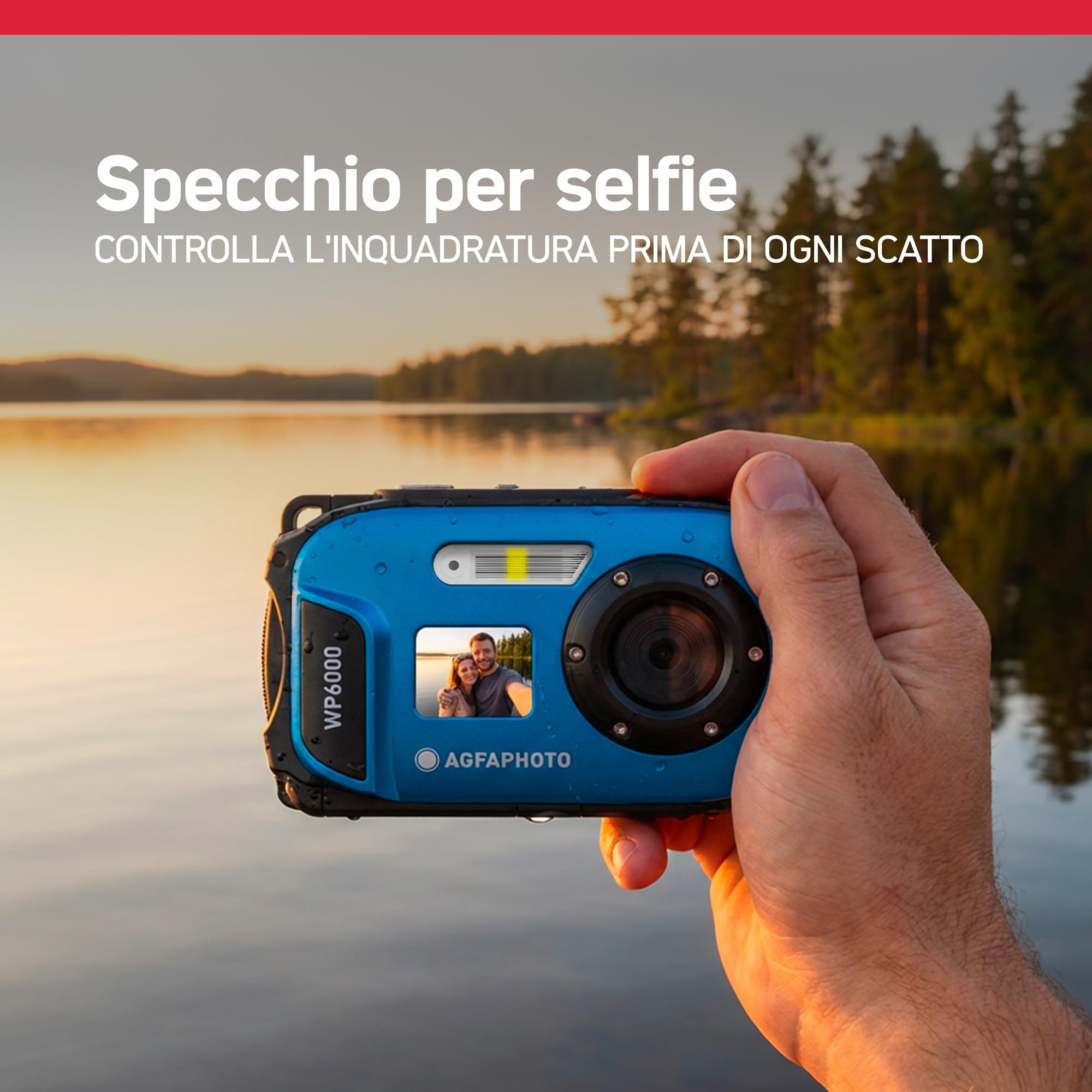 AGFA PHOTO Realishot WP6000 - Fotocamera digitale impermeabile, 3 m/10 piedi, 18 MP, video HD, schermo LCD da 2,4”, zoom digitale 16x, autofocus, specchietto per selfie, batteria al litio - Blu