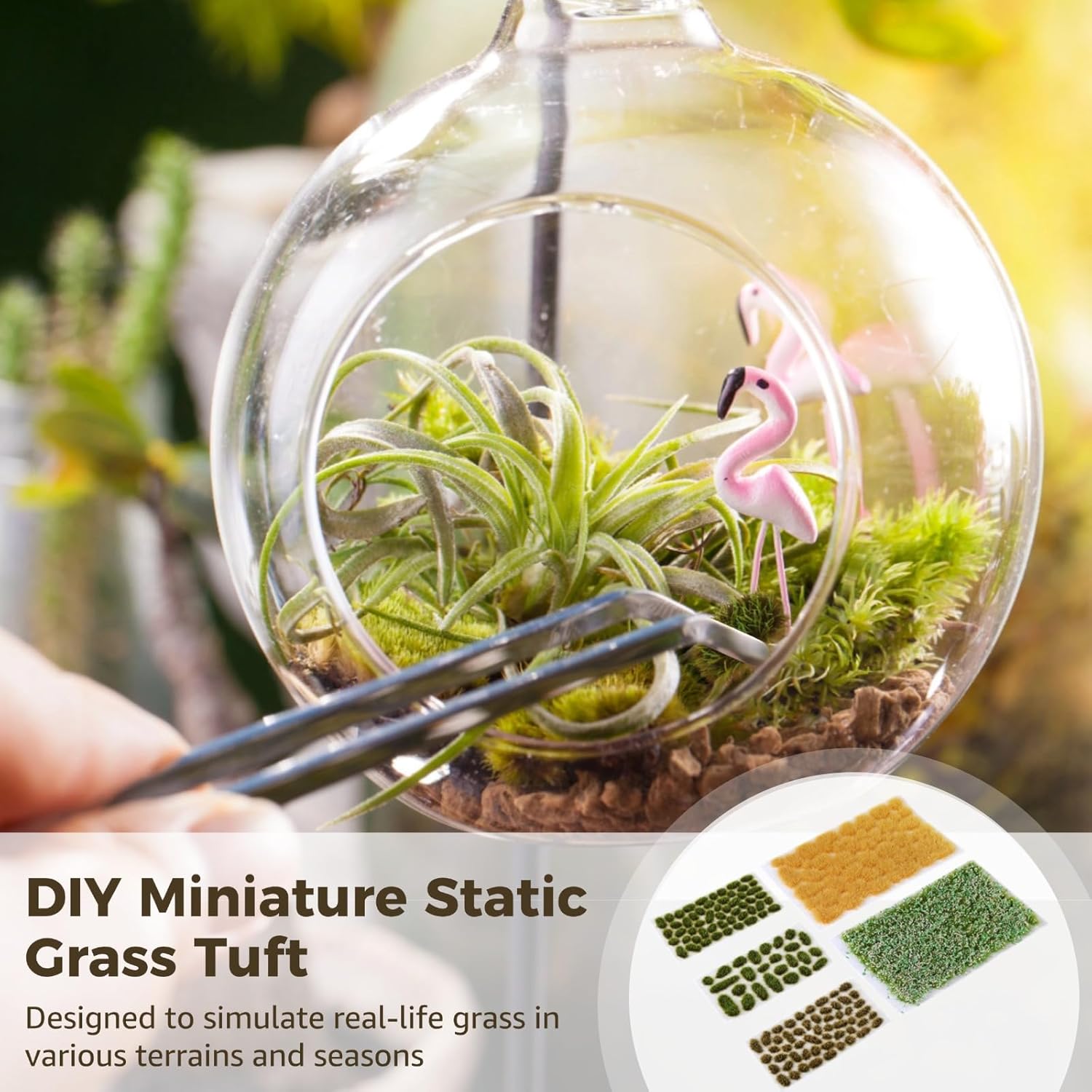 Model Grass Tuft, Miniature Fake Grass For Diy, Landscape Terrarium Bottle, Green Yellow Mixed Grass, 265 Pcs Static Grass For Railway Layout, Flower Pot