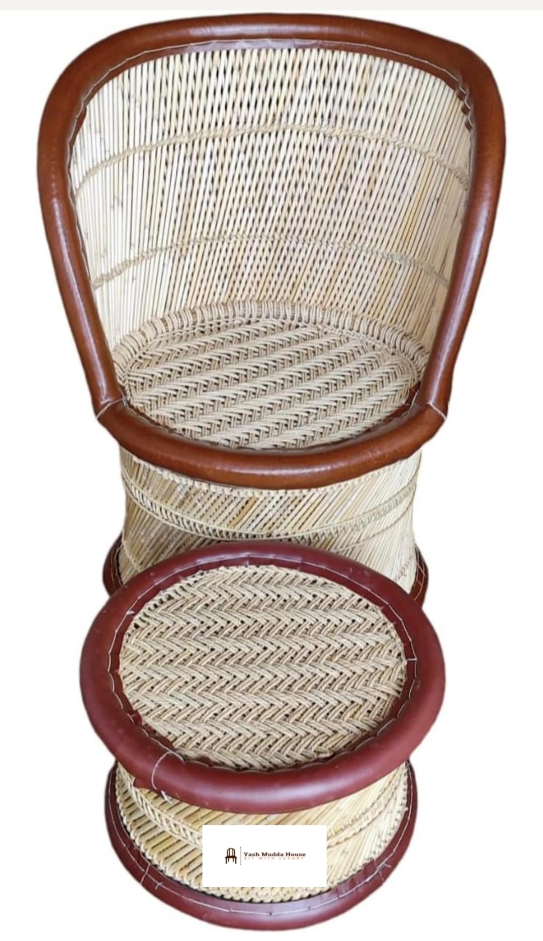 YASH MUDDA HOUSE Premium Luxury Natural Bamboo/Sarkanda Mudda Garden Chair for Outdoor Furnishing Natural and Handmade Bamboo Mudda Chair with Rope - Standard Size -Set of 2-image-39