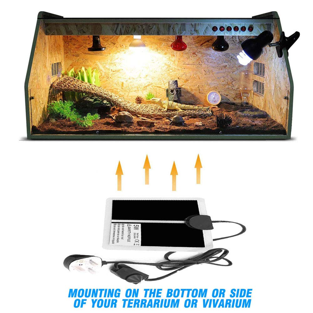 PeSandy Reptile Heating Mat with Temperature Adjustment, 5W Non-Adhesive Heat Pad for Reptiles Tortoise Snakes Lizard Gecko Hermit Crab Turtle Amphibians - Removable Under Tank Heat Pad (5.9x5.5 inch) — view 2