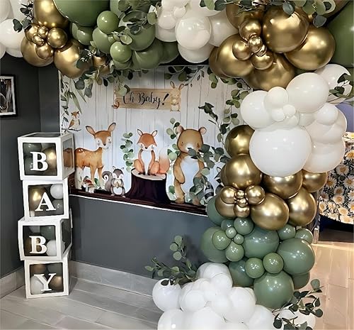 Miniatura 6 de Kit de arco de guirnalda de globos de color verde salvia, globos de oro blanco, globos verdes de diferentes tamaños, globos verdes y vegetación para