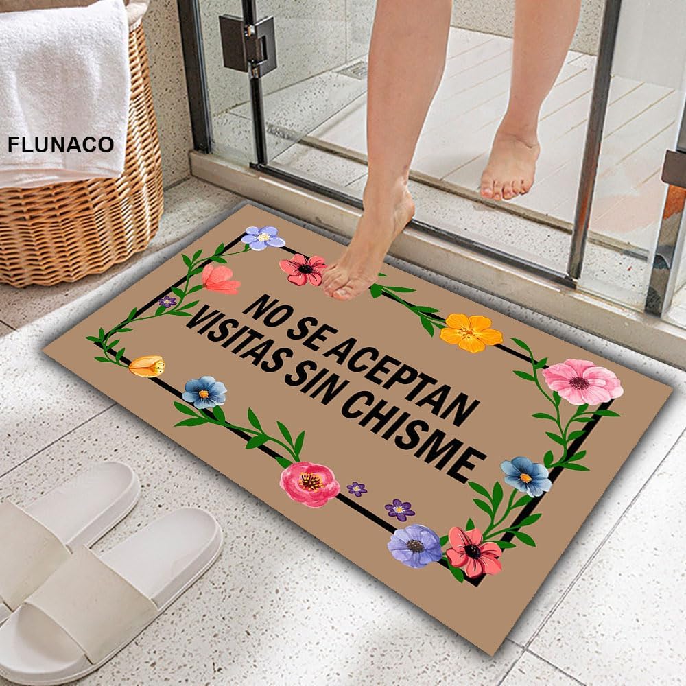 Funny Welcome Mat for Front Door, No Se Aceptan Visitas Sin Chisme Doormat Entryway Rugs Entrance Floor Door Mat Outdoor 23.6" x 15.7"