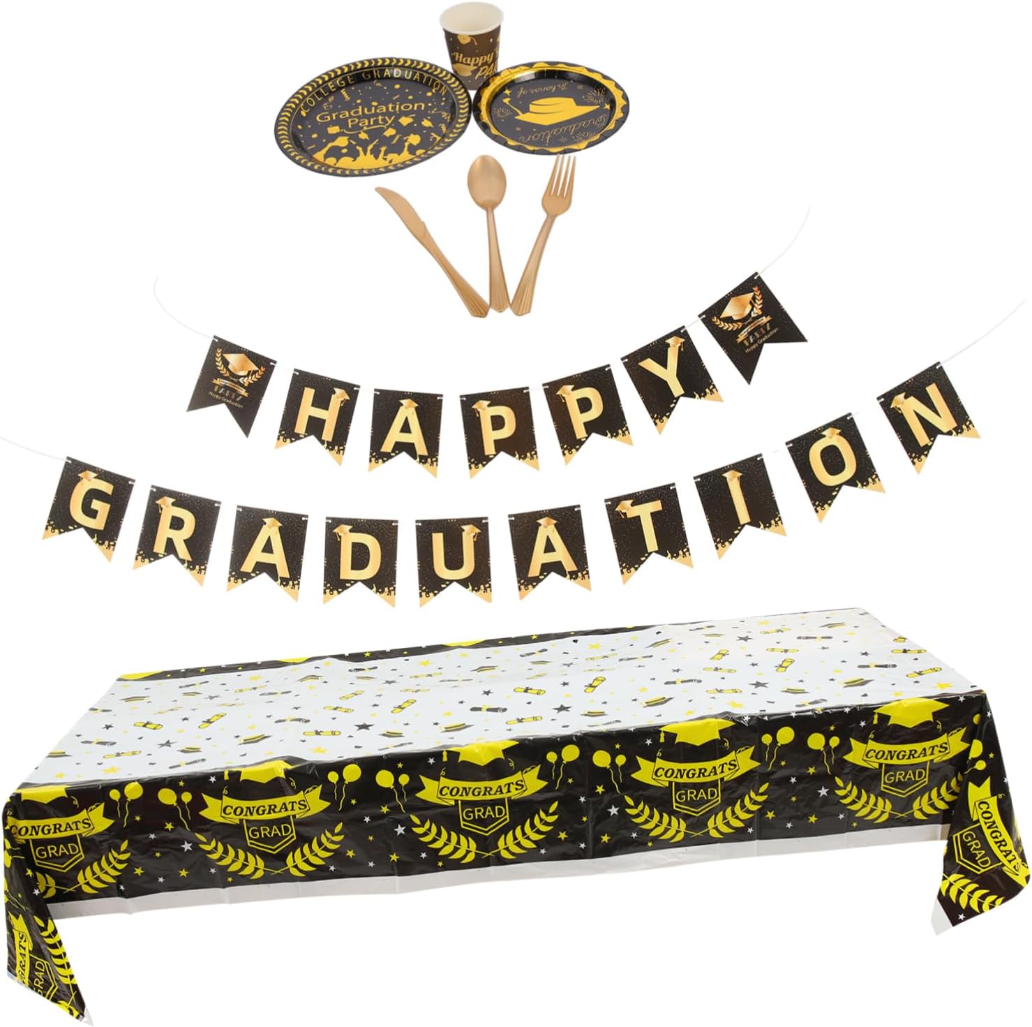 STOBAZA 1set Graduation Party Tableware Kit of Disposable Plates Cups and Napkins Festive Graduation Design for Celebrations and Events