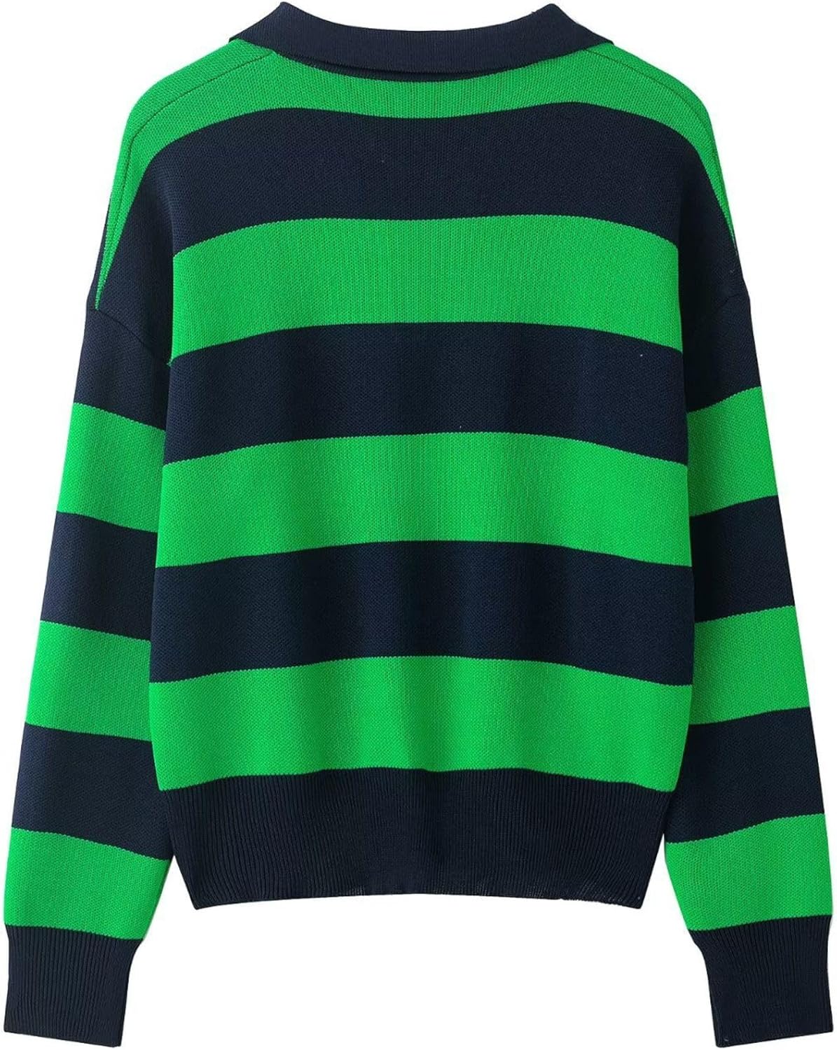Chevara Women’s Striped Polo Sweater V Neck Colorblock Knit Pullover Y2K Casual Loose Fit Rugby Sweatshirt