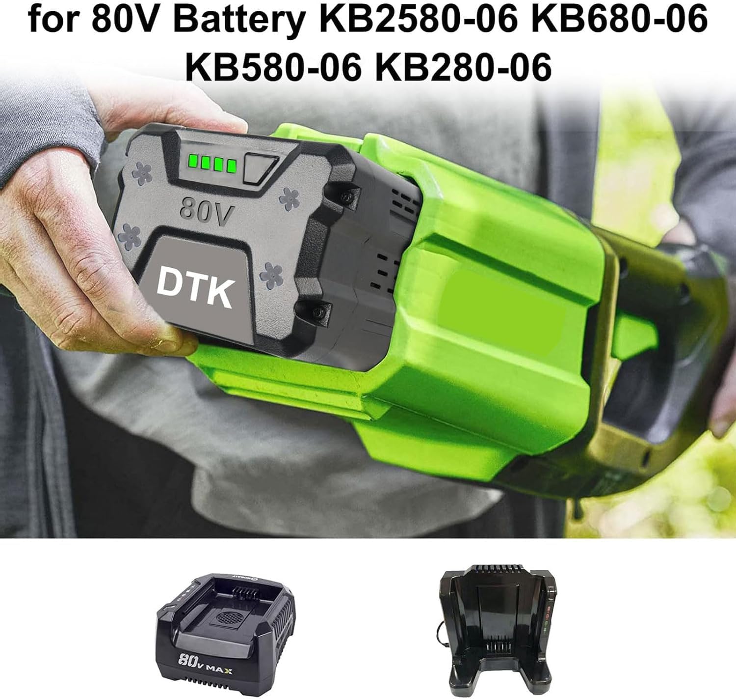 DTK 6Ah Long Lasting Batteries Replacement for Kobalt 80V Battery 6000mAh KB2580-06 KB680-06 Lithium Ion Cordless Power Tools KB280-06 2 Packs