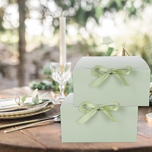 Miniatura 6 de JarThenaAMCS 20 cajas de regalo verde salvia con cintas de tapas de 8 x 8 x 4 pulgadas, caja de propuesta de dama de honor con 100 puntos de