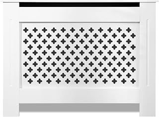 Blisswood Radiator Cover White, Medium Radiator Cover, Modern White Painted MDF Wood Radiator Heating Cover Cross Slat Cabinet Shelf Living Room Furniture, H 82 x W 111 x D 19 CM