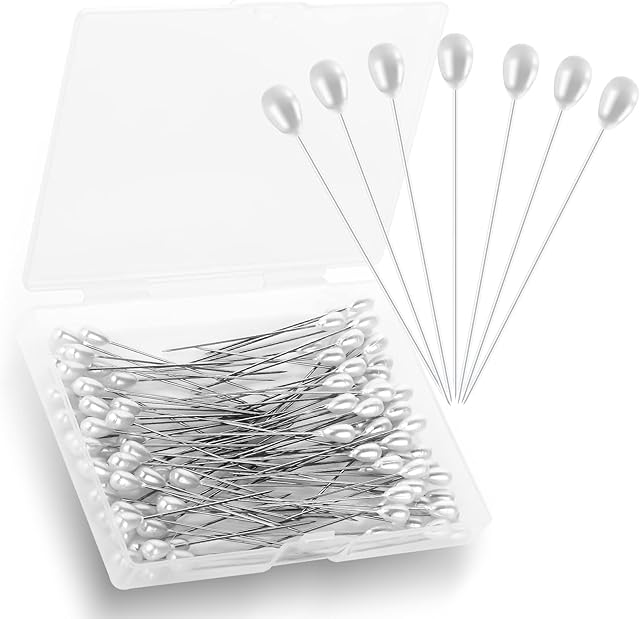 ASTER 100PCS Teardrop Pearl Sewing Pins, 2inch Straight Hat Pins Corsage Pins Wedding Bouquet Pins with Box for DIY Crafts Jewelry Making Wedding Flower Decorations