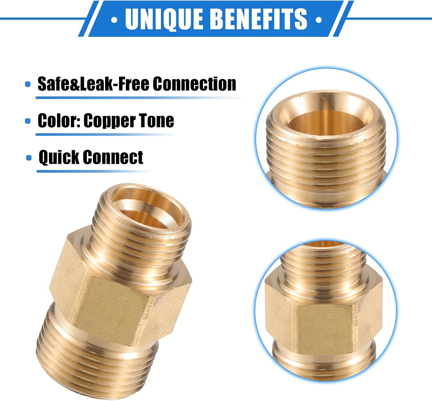 Pressure Washer Connector, M14x1.5 to 14mm G1/2" Male and Female Adapter Brass Screw Hose Connector Universal for Pressure Washer Quick Connect Brass Copper Tone 1pc